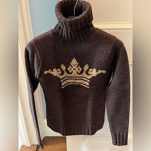 BCBG MAX AZRIA DARK ESPRESSO BROWN SEQUIN CROWN SWEATER! 
100% Lambswool Size XS - Picture 1 of 3